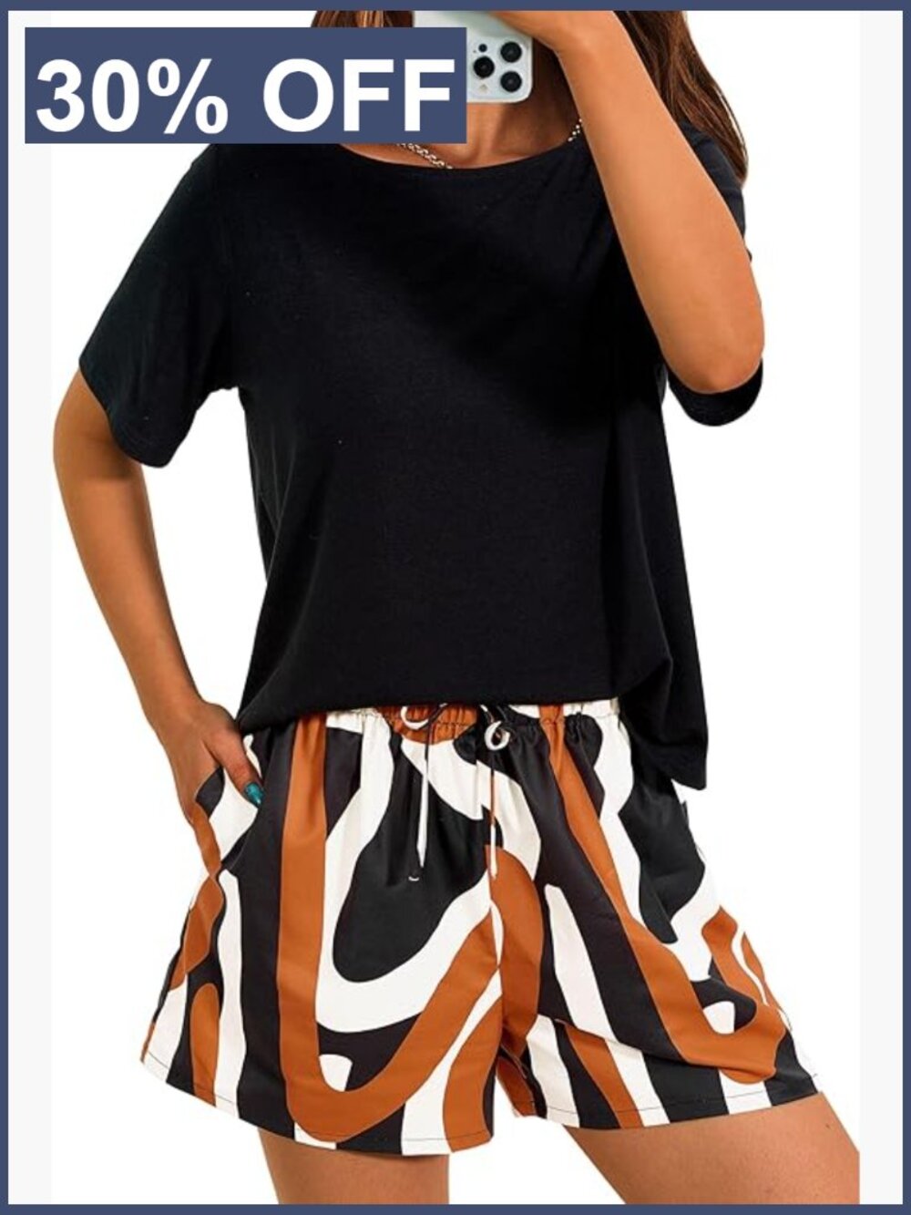 Large 2-Piece Lounge Set with Pockets, Lightweight Polyester Blend